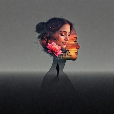 The primary subject of the image is a woman's face, which is the main focus of the image. The setting is a dark background, which creates a dramatic and moody atmosphere. The visual style is a digital art or illustration, as the woman's face is depicted in a stylized manner. The colors in the image are predominantly dark, with the woman's face being the only bright spot, creating a contrast between the darkness and the subject.